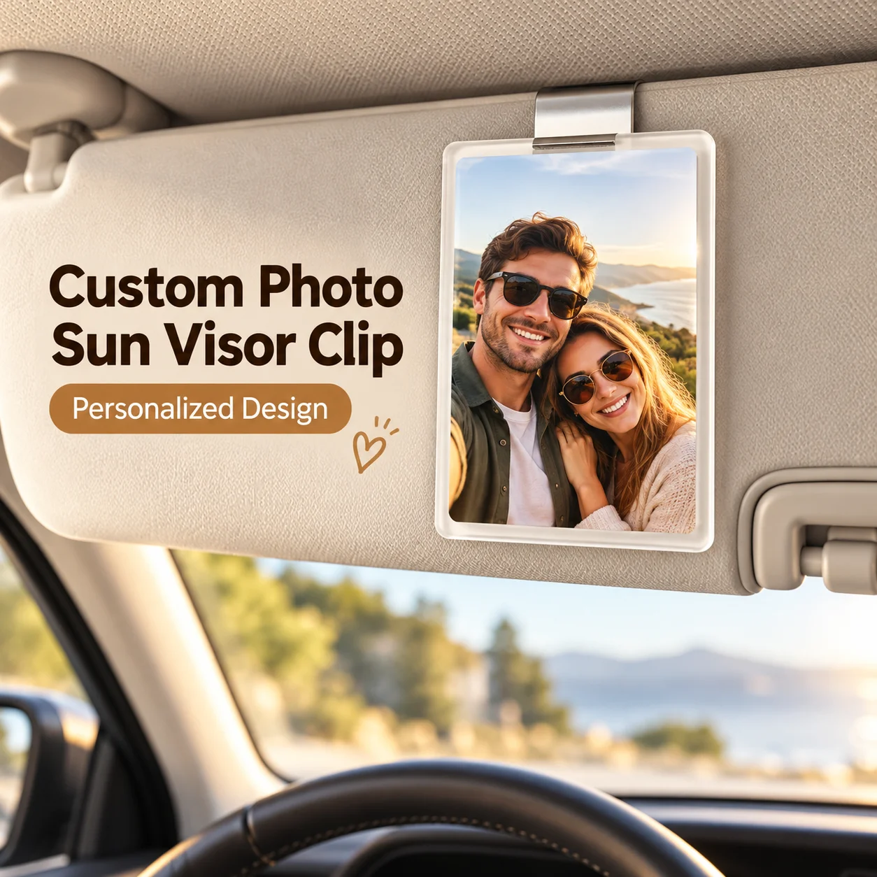 Custom Car Sun Visor Photo Clip High Definition UV Print 3mm Acrylic Plate Manganese Alloy Metal Clip Universal Auto Interior