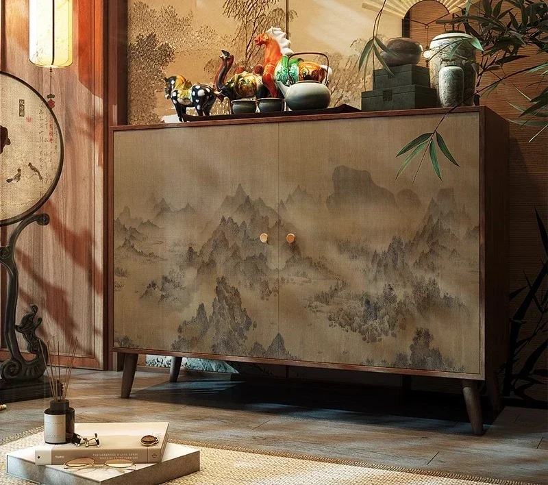 Walnut porch cabinet living room decoration integrated wall locker