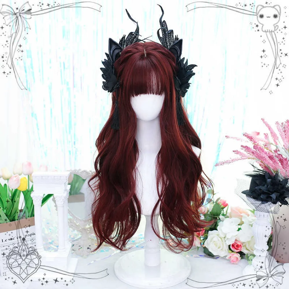 OLACARE Long Body Wave Black Brown Red Cosplay Wigs Heat Resistant Synthetic Wigs Middle Part Natural Lolita LM Wigs Women