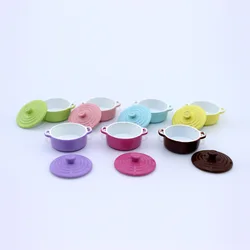 Miniature Colorful Soup Pot 1:12 Dollhouse Mini Stockpot Hot Pot Kitchen Ware Simulation Metal Cookware Model Doll Accessories
