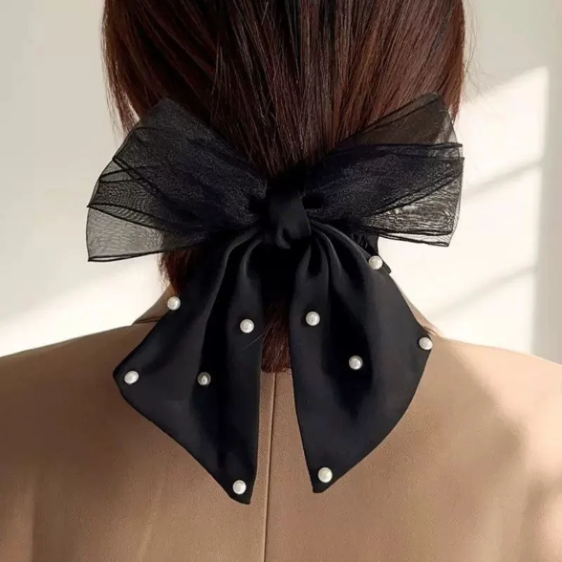 10PCS/LOT Korean New Pearl Mesh Bow Hair Accessory Scrunchies High-end Hair Tie Elegant Ponytail Hair Rribbon Scrunchies