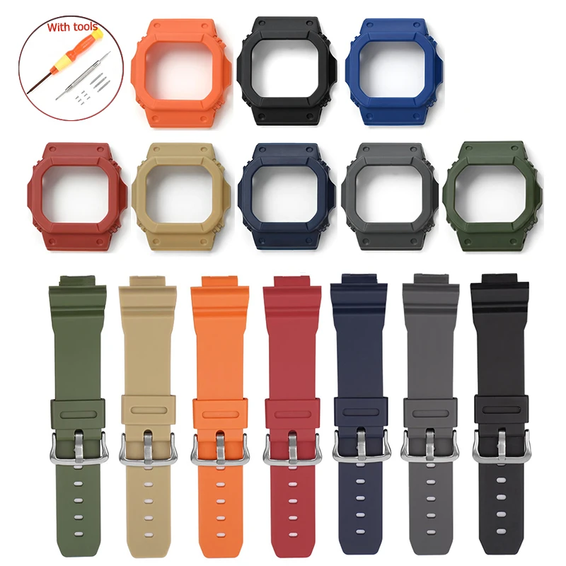 Резиновый ремешок + защитный чехол для Casio G-shock DW-5600 5610 GW-M5610 GW-B5600, мужской сменный браслет, ремешок для часов, ободок