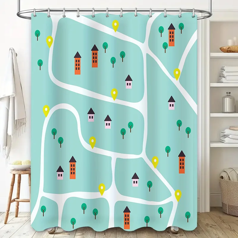 Modern Map Design Shower Curtain with Pastel Colors Perfect for Bathroom Decor! (This title aims to capture attention by emphasi