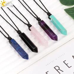 CSJA Natural Stone Hexagonal Point Pendant Crystal Necklace for Women Men Reiki Tiger Eye Black Obsidian White Necklaces H266