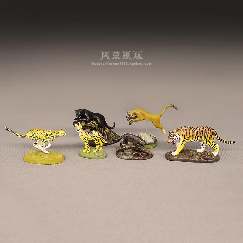 Simulation Wildlife Action Figures Models Cheetah Tiger Bobcat Ocelot Jaguar Cougar Desktop Miniature Ornament Accessories Toys