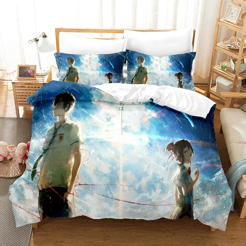 

Your Name Luxury Bedding Set Japan Anime Cartoon Duvet Cover Set Comforter Bedspread Linen Twin Single Size Printed Home Textile