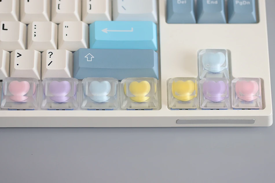 4 Stück süße Liebesherz-Harz-Tastenkappen für Cherry MX Switch mechanische Gaming-Tastatur, handgefertigt, 1,25 u Strg, hintergrundbeleuchtete Tastenkappen, Mädchen-Geschenk