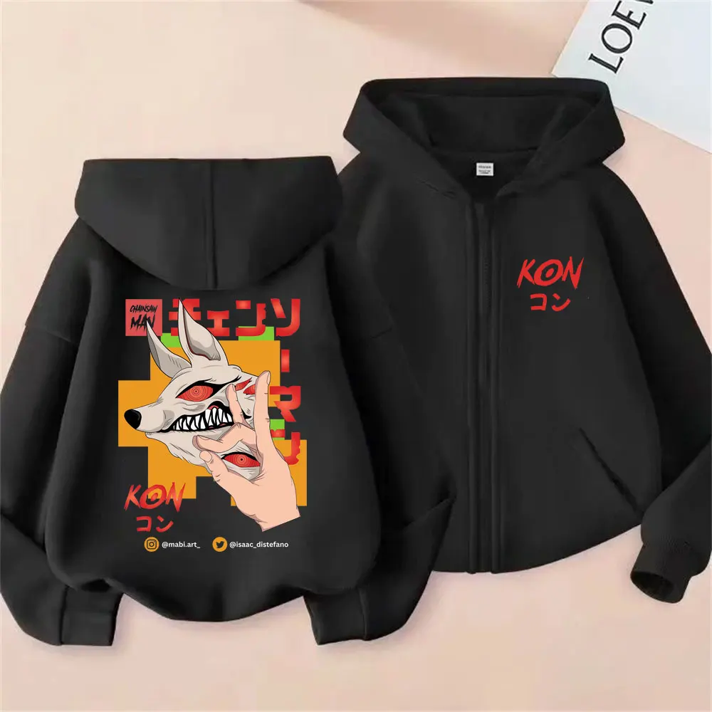 

Anime Chainsaw Man Graphic Zipper Hoodie Cartoon Hayakawa Aki Fox Devil Kon Print Zip Up Jacket Coat Men Manga Oversized Hoodies