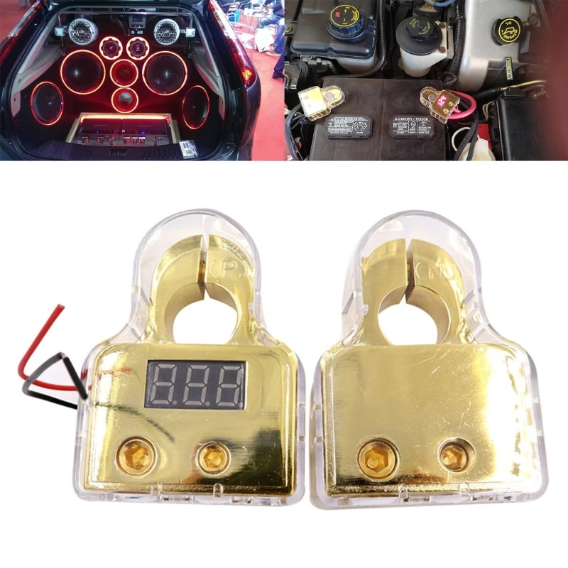 Car Battery Terminals Connectors with Digital Voltmeter Display 0/4/8/10 Gauge