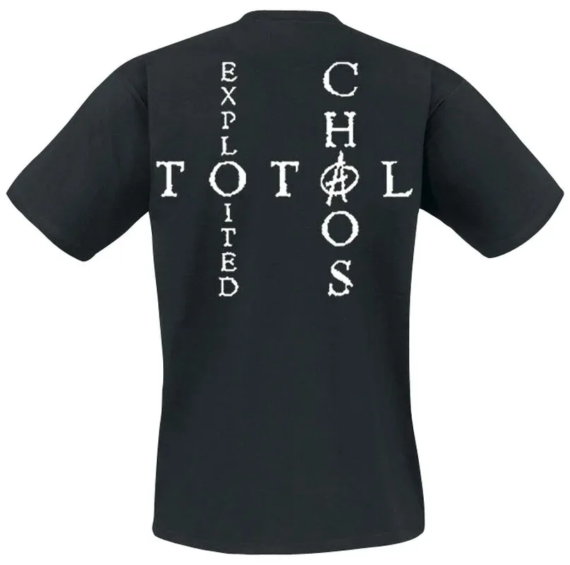 The Exploited Mohawk Skull & Total Chaos Double-Sided Print Black Cotton T-shirt Men Punk Unisex Tee