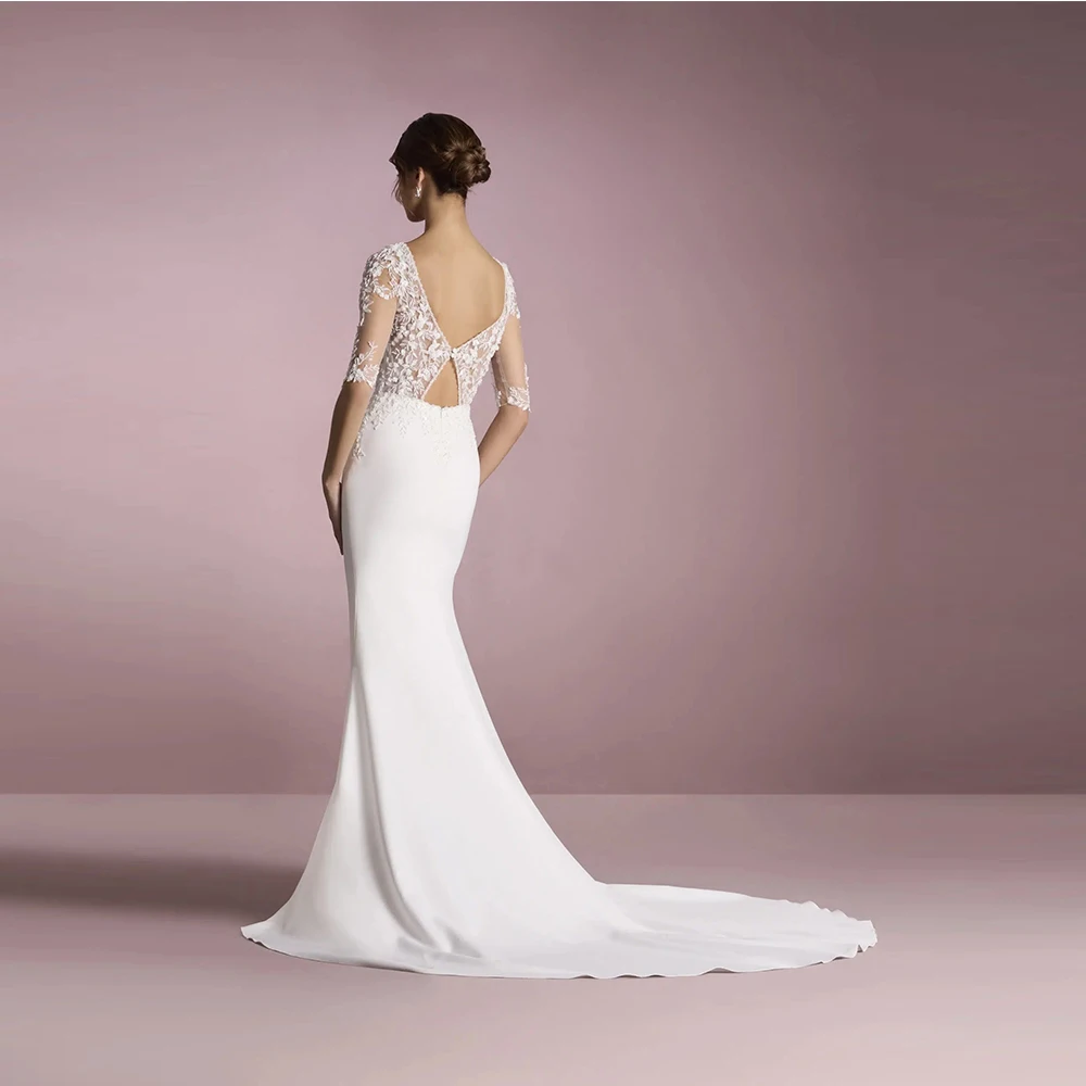 Customized Romantic White Long Dress With V-neck Decal Long Sleeved Evening Gown And Transparent Wedding Dresses Gown 2025