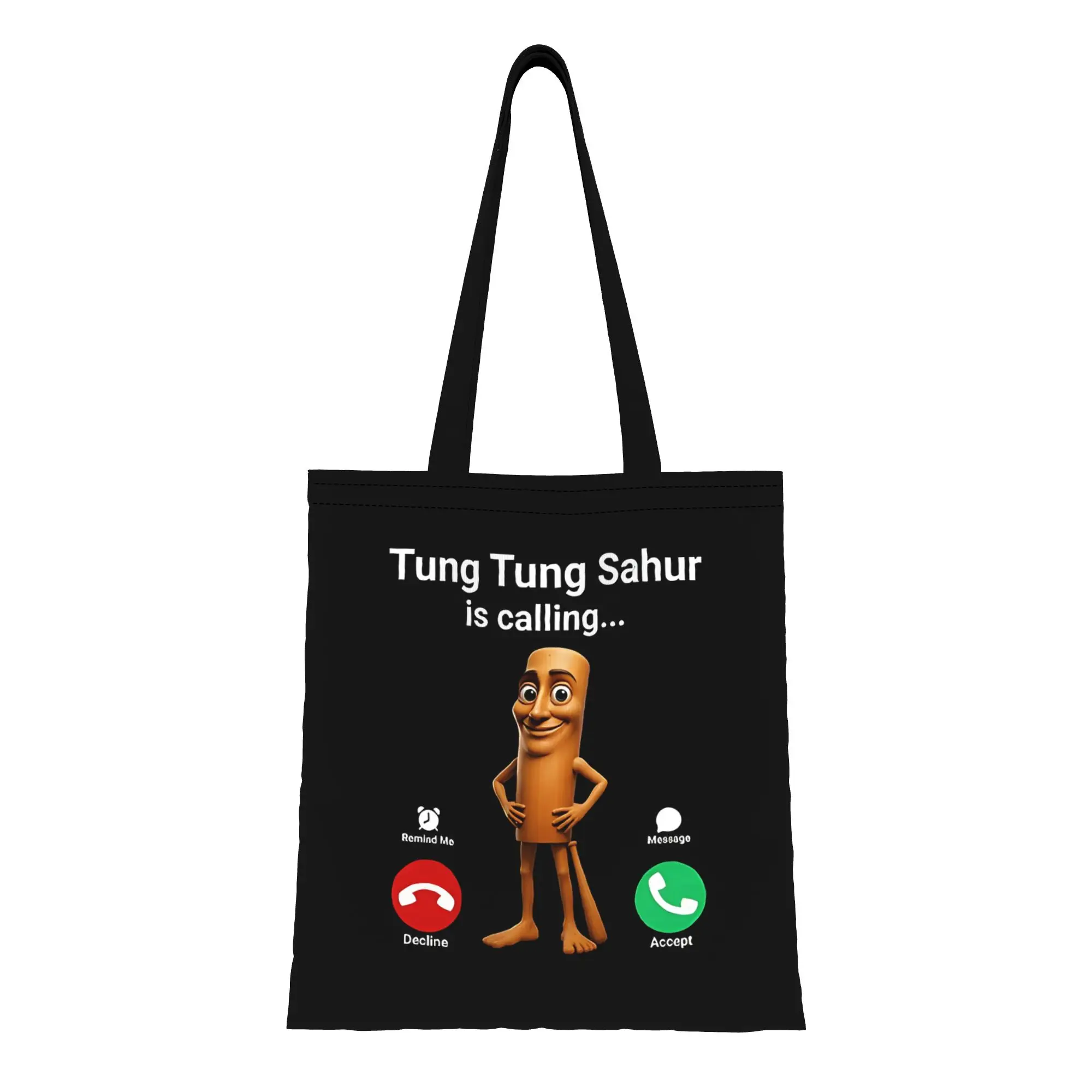 

TTung Sahur Is Calling Fishing Brainrot Joke Italian-Brainrot Canvas Woman Tote Bag Shopping Travel Heavy Duty Shoulder Handbag
