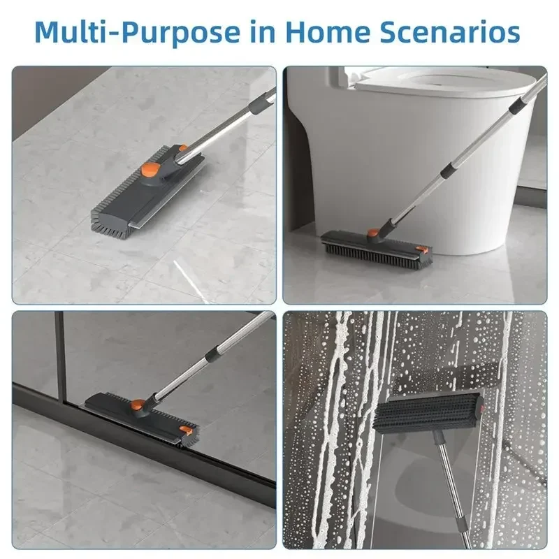 

3 in 1 Scrub Brush with Long Handle Bathtub and Floor Gaps Scrub Brush Squeegee Shower Broom for Tile Wall Cleaning