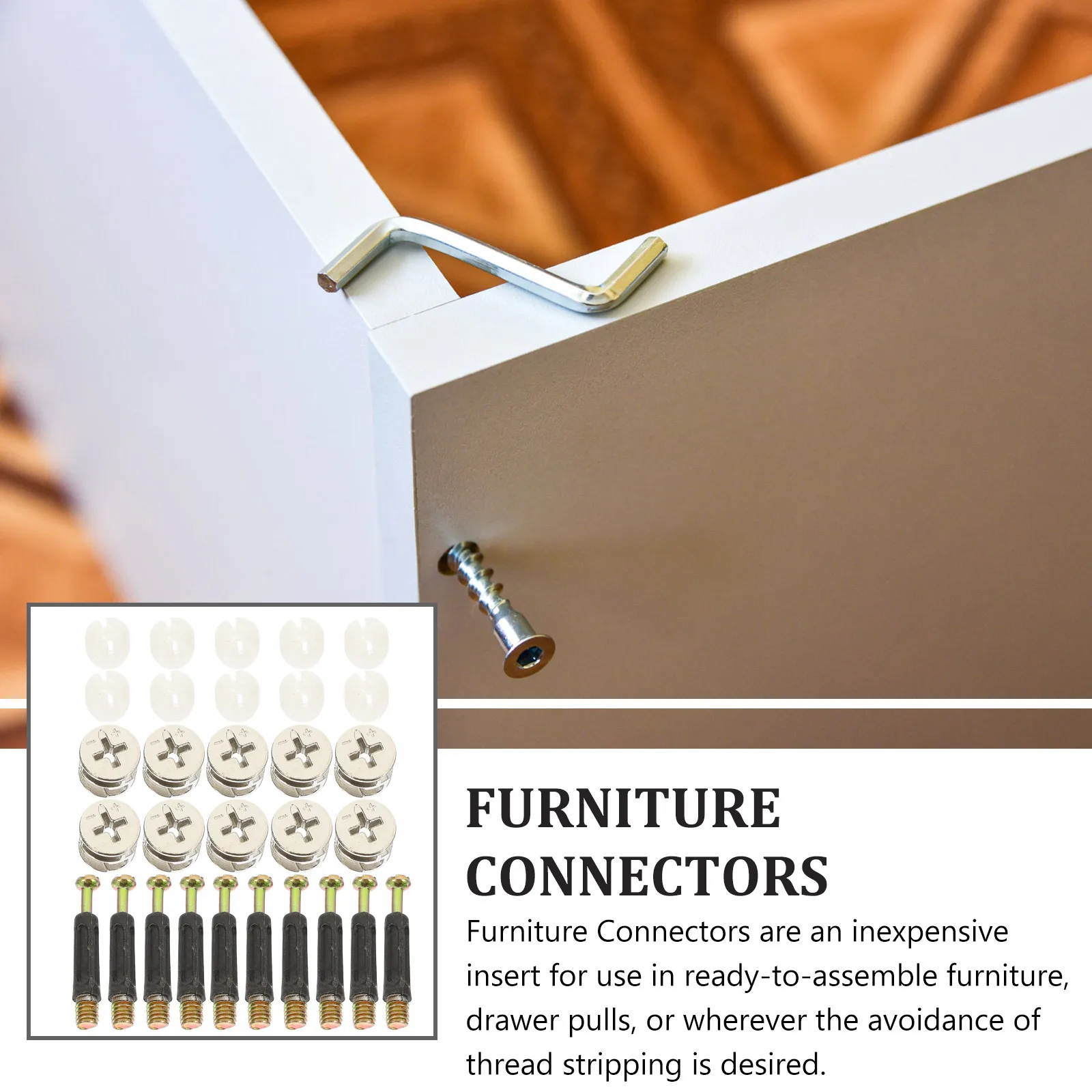 

10Sets Furniture Connectors Cam Fittings Sturdy Pre-Inserted Nuts for Wood Furniture Drawer Cupboard Cabinet Cam Fittings
