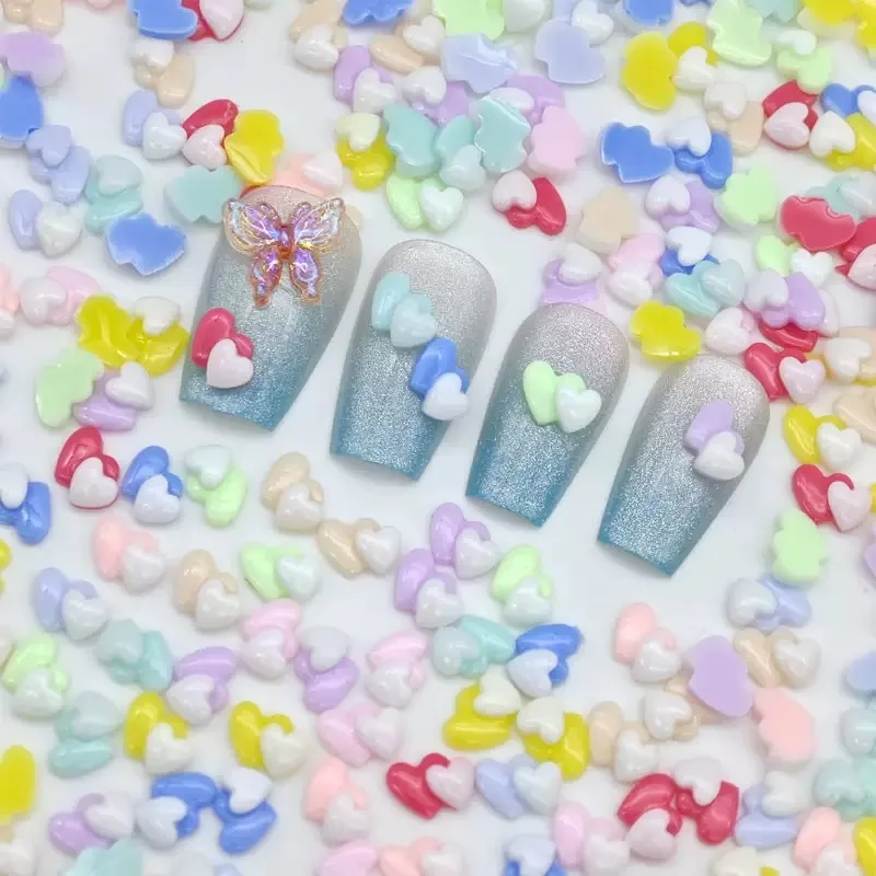 30PC Macaron Color Blocked Love Nails 3D Decoration 5*7mm Flatback Peach Heart Resin Nail Art Charms Gems DIY Manicure Accessory