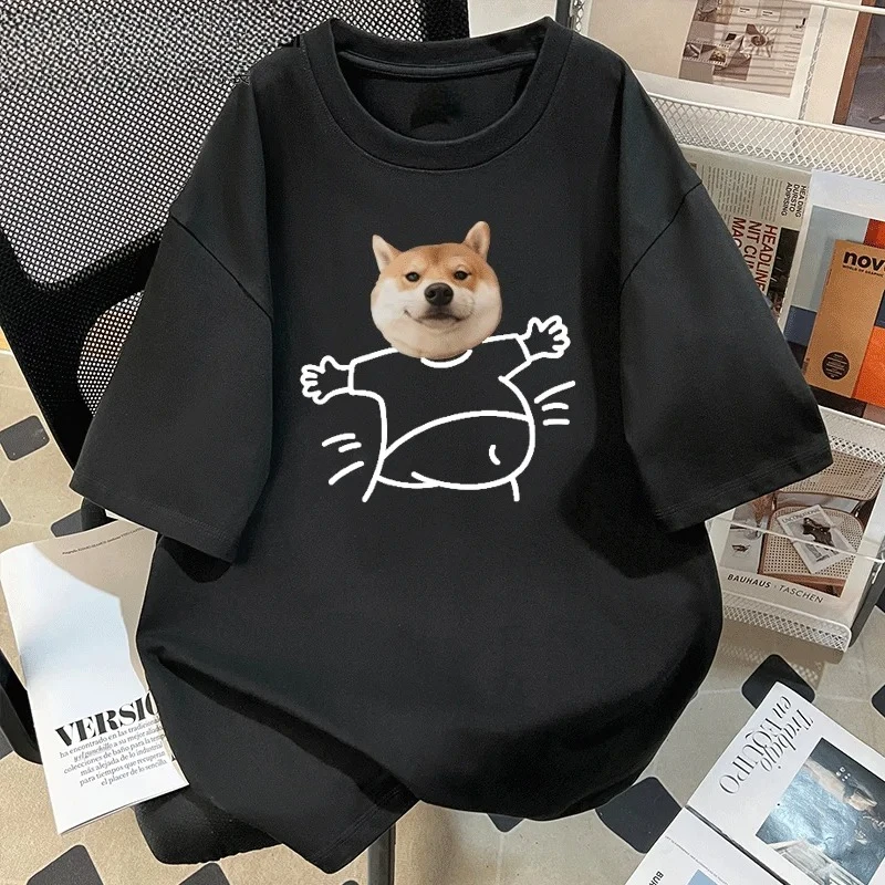 النمط الياباني متعة الكرتون شيبا Inu الكتابة على الجدران قصيرة الأكمام تي شيرت للنساء في الصيف كسول نمط فضفاض تي شيرت كامل الجرافيك Y2K