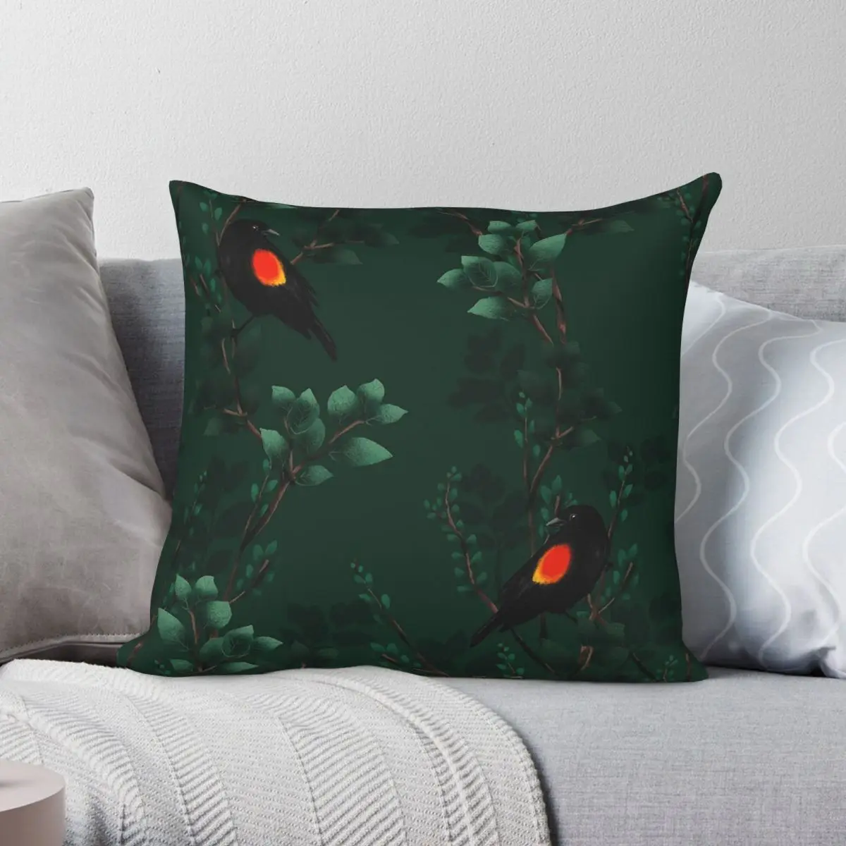 Red-Winged Blackbird Square Pillowcase Polyester Linen Velvet Creative Zip Decor Pillow Case Home Cushion Cover
