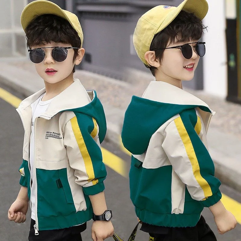 Boys Windbreaker Jackets Spring Autumn Big Kids Hooded Cardigan Coats Children Clothes Casual Sportwear Outerwear 3-10 Years