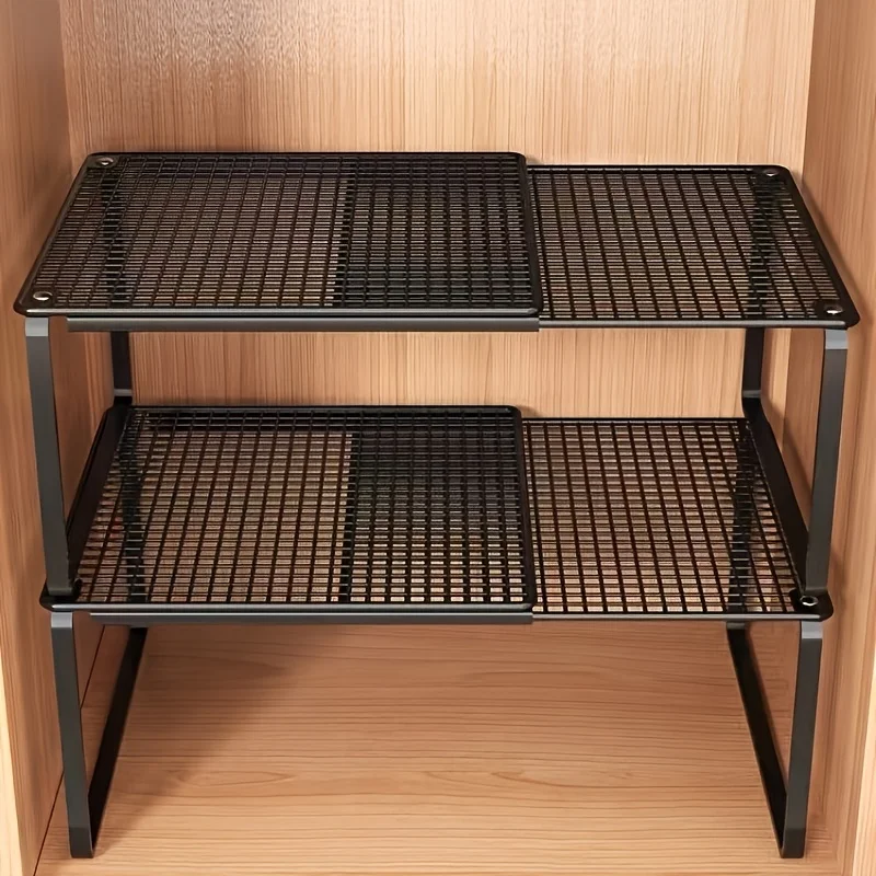 1pc Heavy-Duty Adjustable Closet Shelf Organizer - Height-Adjustable Vertical Storage Rack, Retractable Design, Space-Saving