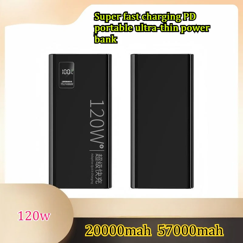 

57000mAh Large Capacity Power Bank 120W Super Fast Charging PD Portable Ultra-thin Endurance Mobile Power Bank