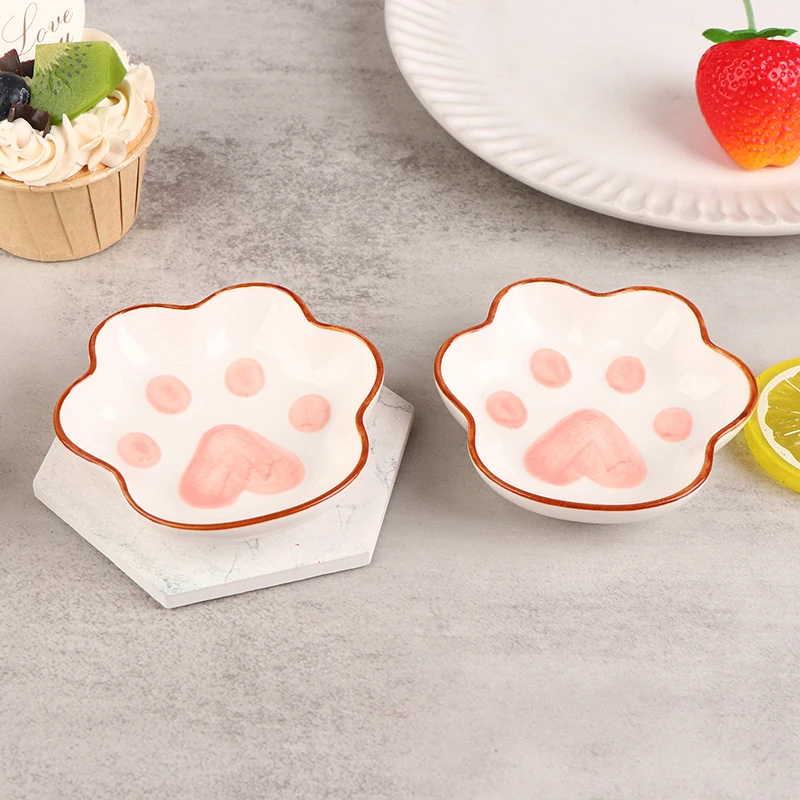 Cute Cat\'s Paw Taste Dish Creative Cat Ceramic Tableware Cartoon Dessert Plate Soy Fruit Sauce Seasoning Bowl Dip Dishes Bowl