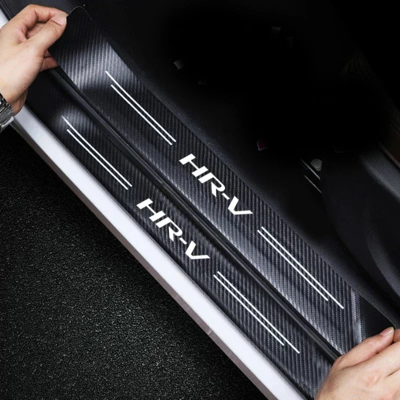 Carbon Fiber Door Threshold Scuff Plate Decals For Honda HRV HR-V Car Welcome Pedal Stickers Pedal Protect Film Auto Accessories