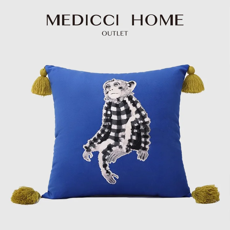 Medicci Home Whimsical Decor Cushion Covers Mystical Monkey With Tassels High Quality Print Decorative Pillow Case 45x45 50x50cm