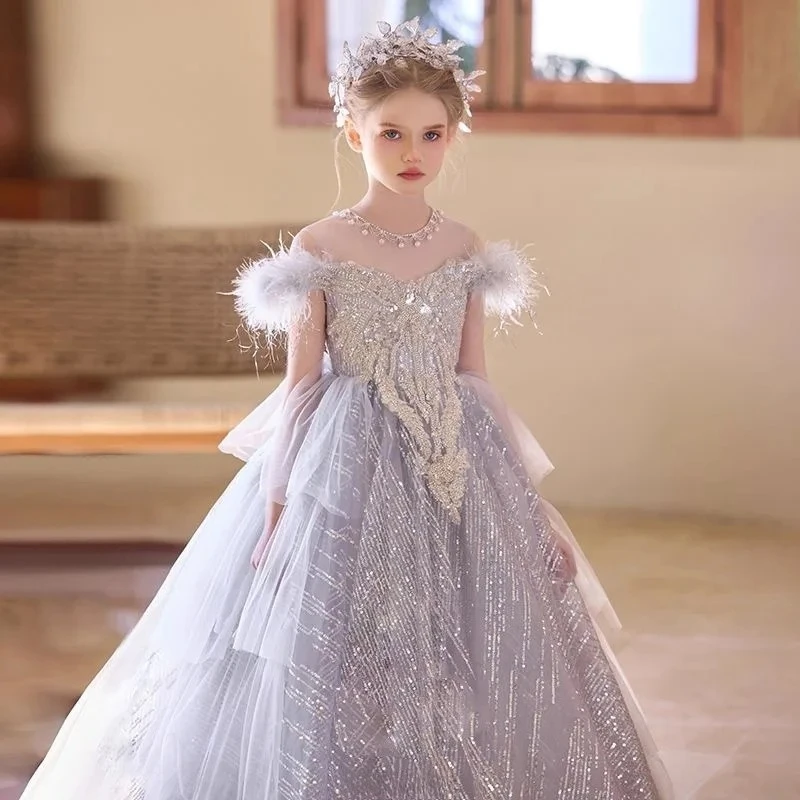 

Вечернее платье для девочек, вечерние платья принцессы, платье для фортепиано, наряд для выступлений, детский костюм, праздничный костюм на день рождения