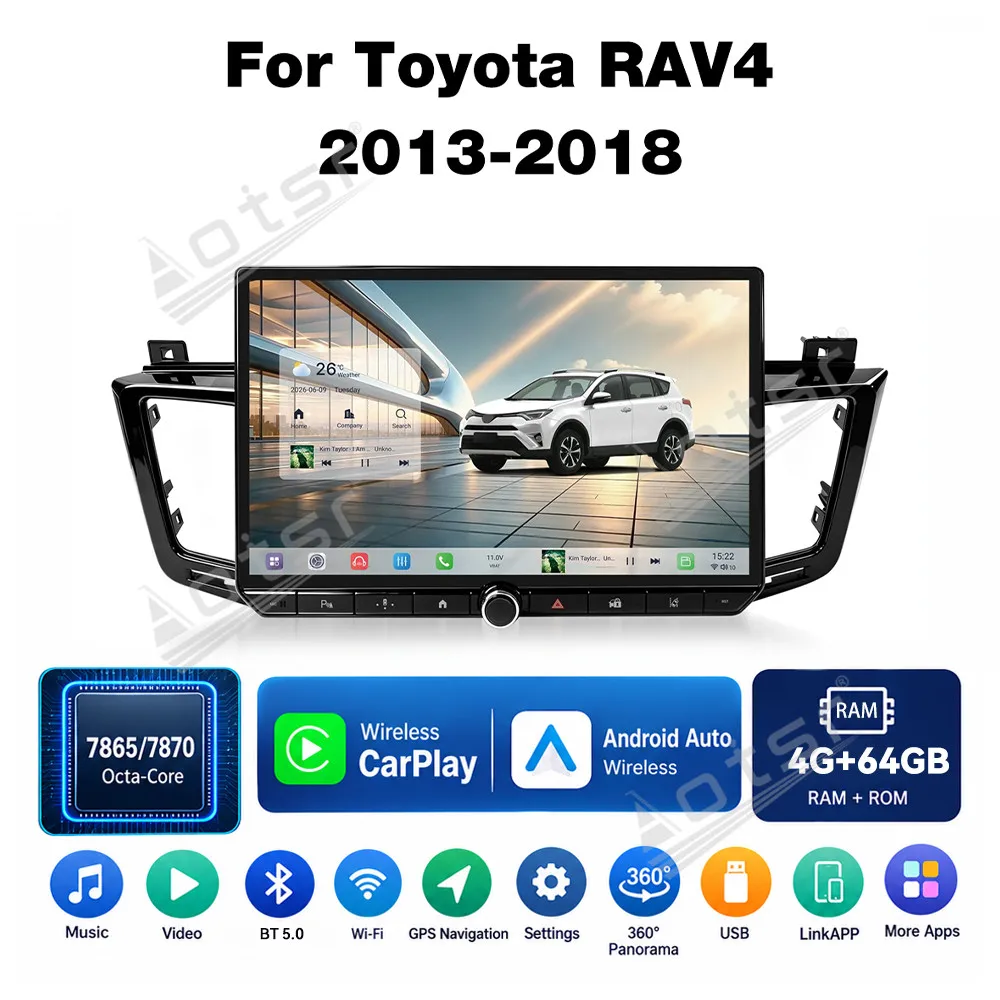 8+256GB 4G LTE Car Radio For Toyota RAV4 XA40 2013-2018 Multimedia Video DSP Player 8 Core Android15 Wireless Carplay 12.5Stereo
