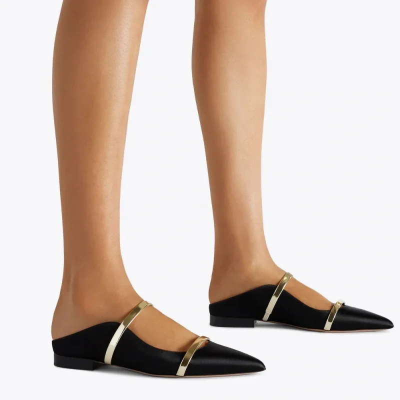 Fashion Women Pointed Toe Metal Decoration Slippers Sexy Laides Shallow Square Heels Autumn Solid Shoes Woman's Casual Shoes