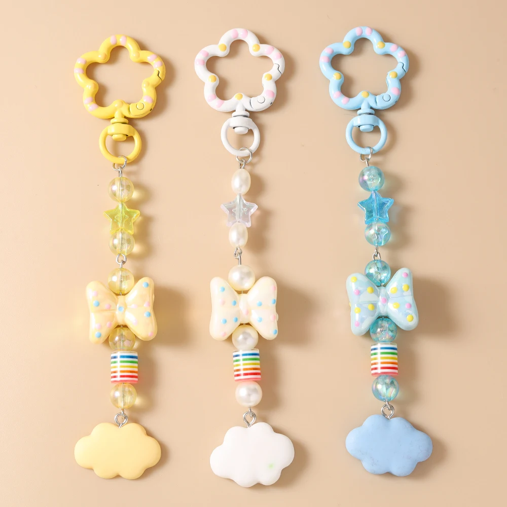 Modische handgefertigte Perlen-Schleifen-Wolken-Schlüsselanhänger für Damen und Herren, Auto-Schlüssel, Handtaschen-Anhänger, Schlüsselringe, DIY-Schmuckzubehör – Detail 3