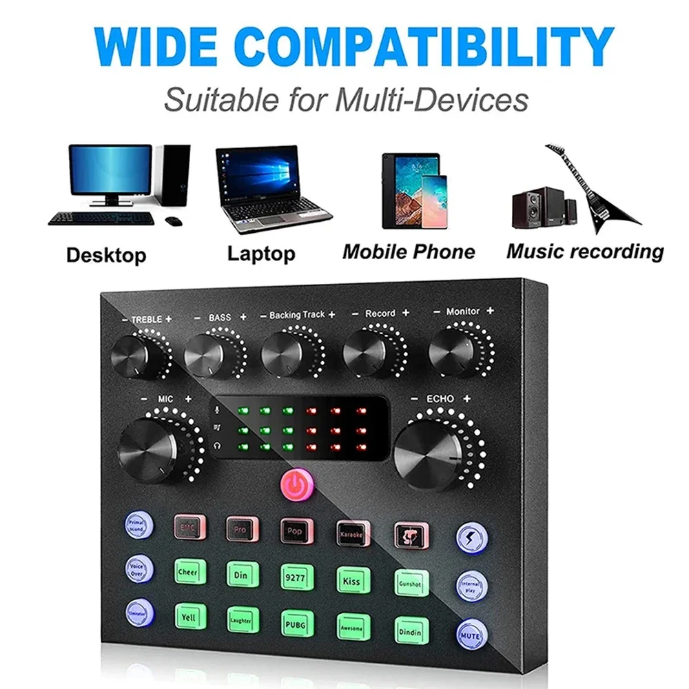 

V8S Audio Mixer with Voice changer,Podcast Mixer,Sound Card for Phone Gaming Karaoke Studio Live Streaming Podcast