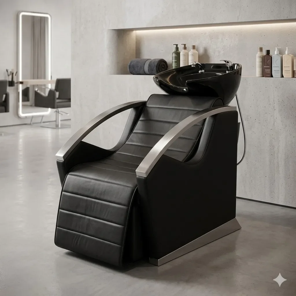 New Design Black and Silver Color Beauty Furniture Shampoo Bowl Bed Hair Salon Wash Chair for Head Spa