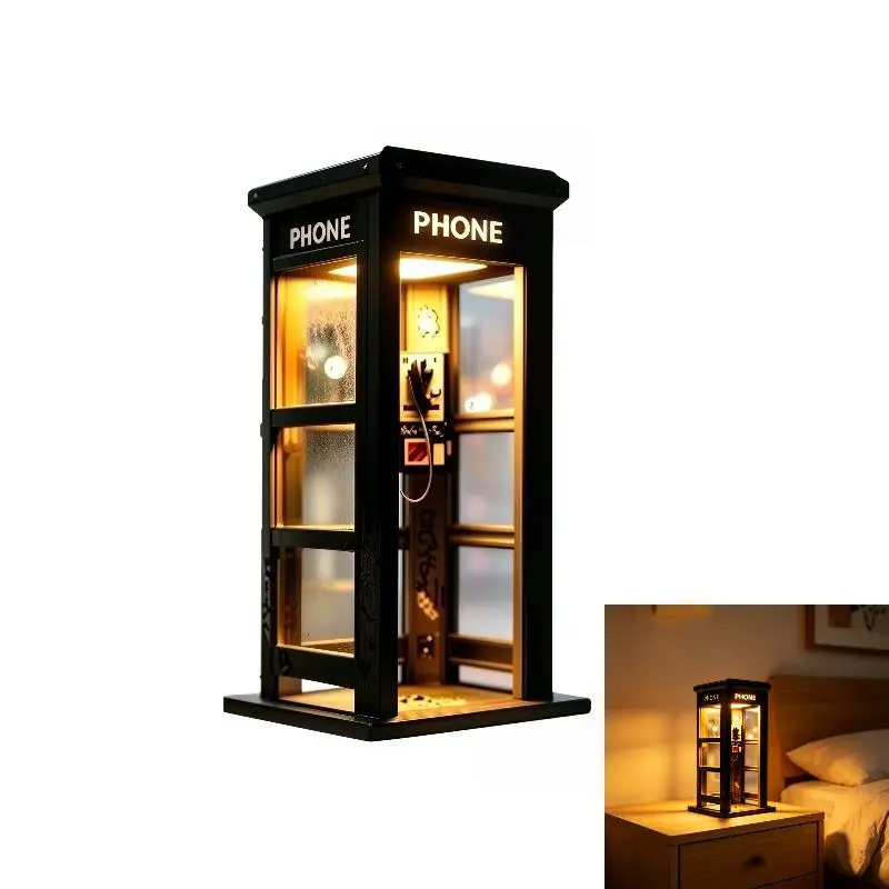 Retro Vintage Tall Phonebooth Lamp – Mini Telephone Booth Ambient Desk Light For Home Decor,Classic Design