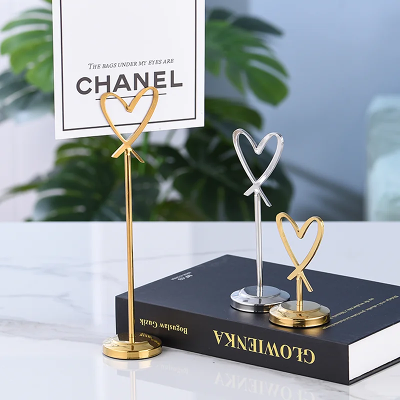 New Love Stainless Steel Seat Card Rack Wedding Hotel Party Table Card Sandwich Heart-Shaped Restaurant Buffet Menu Card Rack