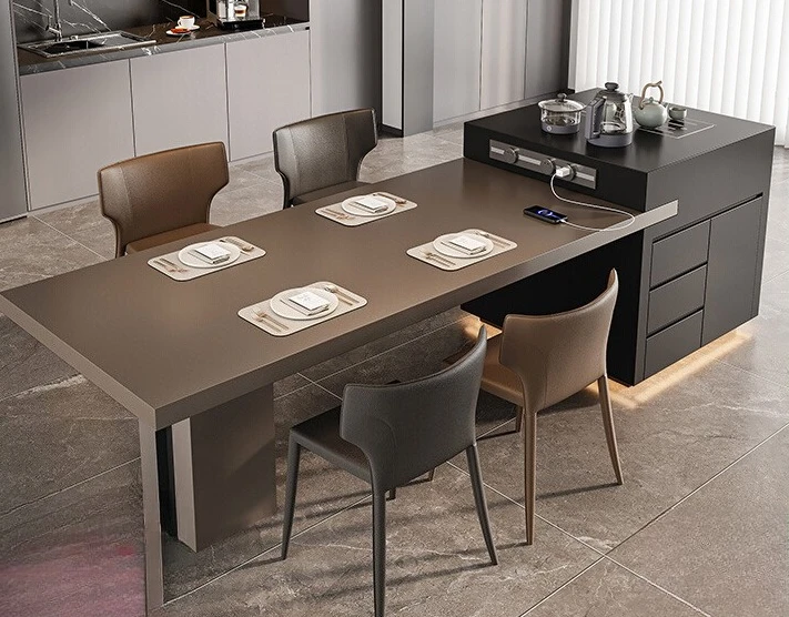 

Italian minimalist island integrated can be customized rock slab household large apartment high-end light luxury island table