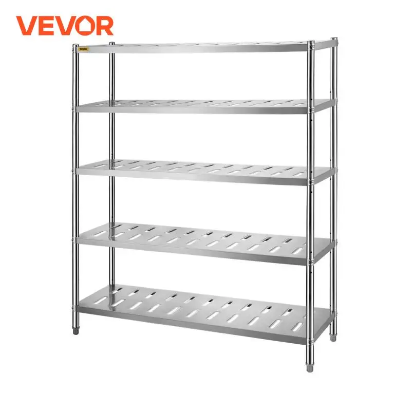 

VEVOR Storage Shelf 4/5 Tier Storage Shelving Unit Stainless Steel Heavy Duty Garage Shelf w/ Adjustable Height and Vent Holes