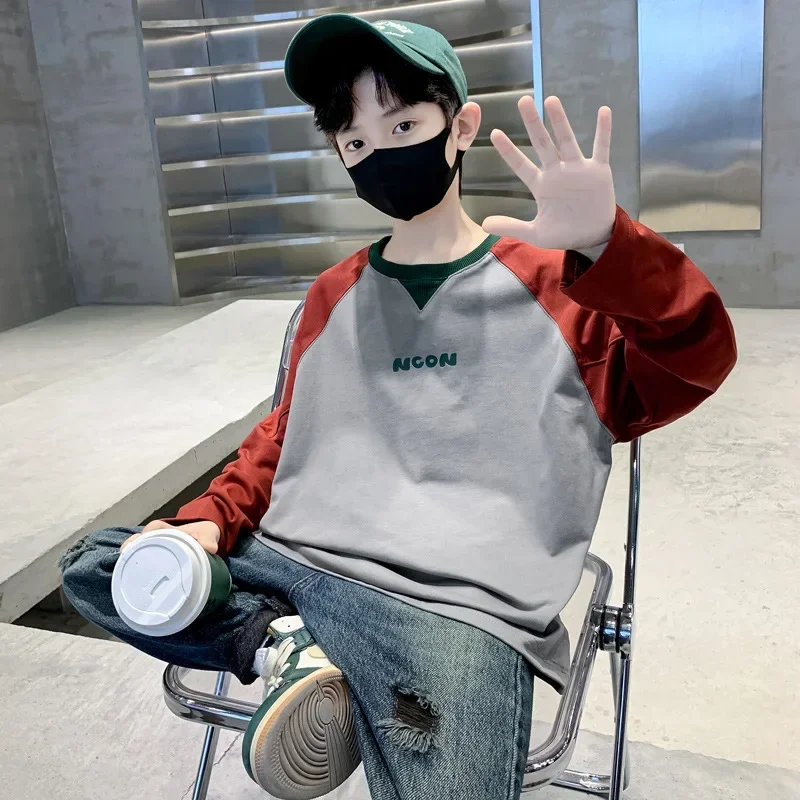 

Boys New Long Sleeve Tees 7-14 Years Kids Spring Autumn Fashion Thin Outfits Tops T-shirts Teenage Children Bottoming Shirts