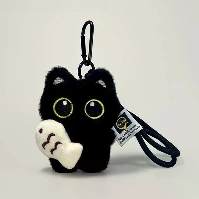 1pc simpatico gatto nero dagli occhi grandi bambola di peluche ciondolo zaino portachiavi ciondoli per telefono coppia borsa accessori morbido peluche regalo