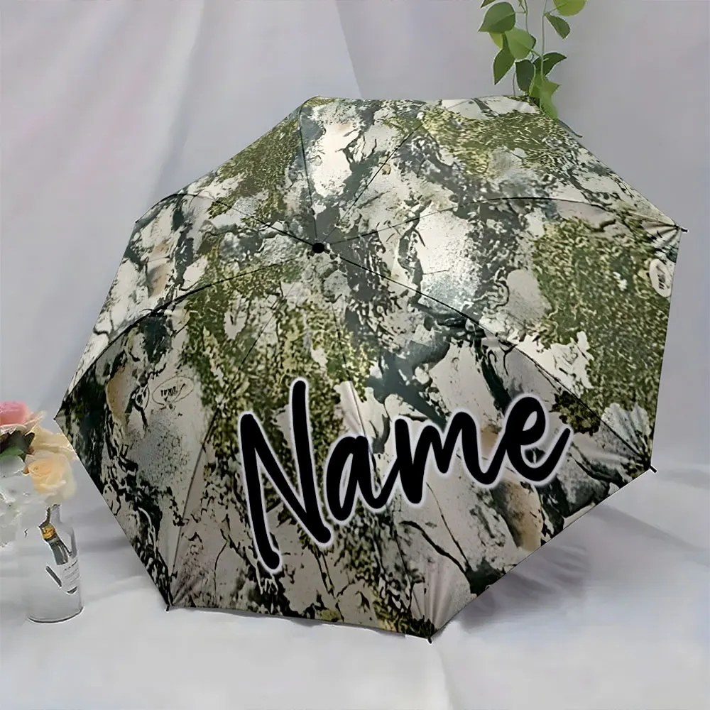 Custom Name Camouflage Style Umbrella with Customizable Text Print 8 Iron Ribs Folding Umbrella Auto-Open Fashion Sunshade