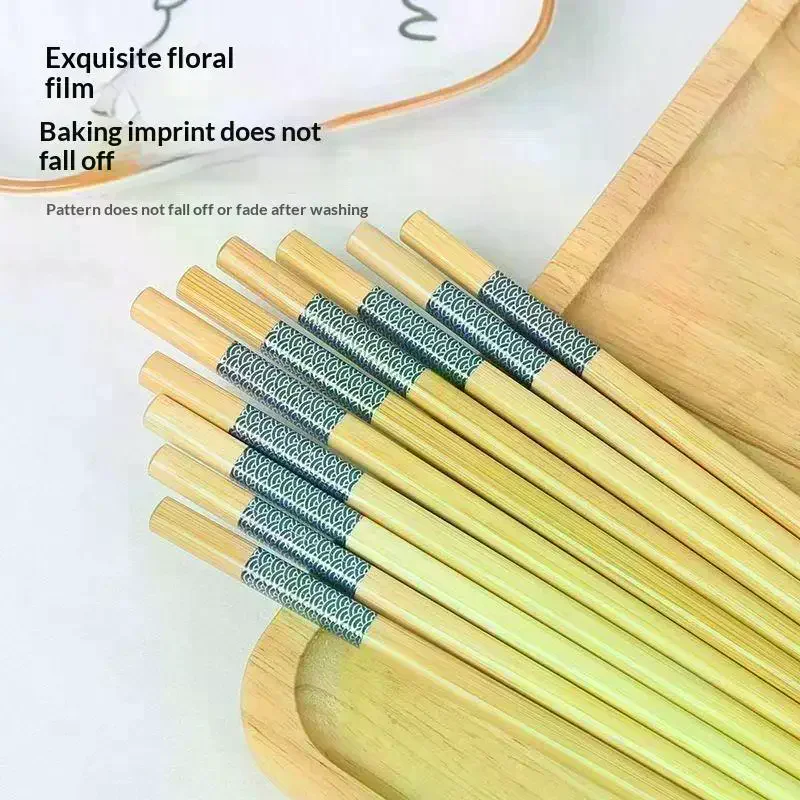 Premium Blue-Edged Bamboo Chopsticks Northern Bamboo Safe High Quality Smooth Elegant For Meals Decoration 10 Pairs