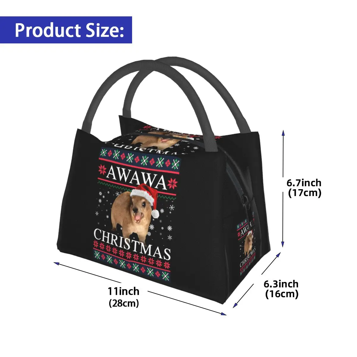 Rock Hyrax Merry Christmas Ugly Style Insulated Lunch Bag for Women Children Portable Food Boxes Thermal Lunch Box Tote