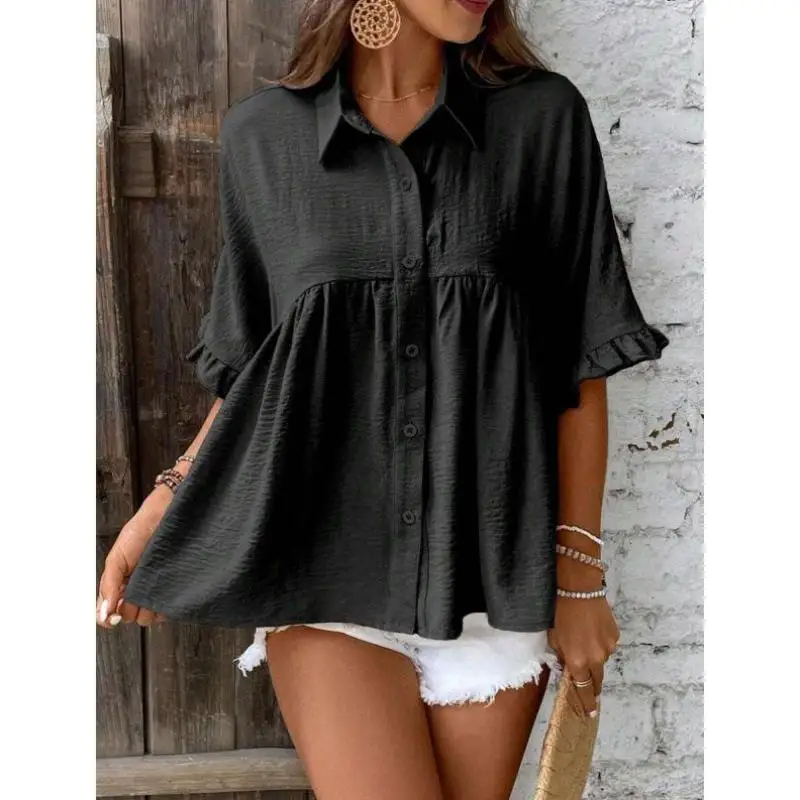 

Простая повседневная трансграничная блузка из искусственной кожи с воротником-стойкой на талии Seven-Quarter Sve Fce на подкладке, не тонущая