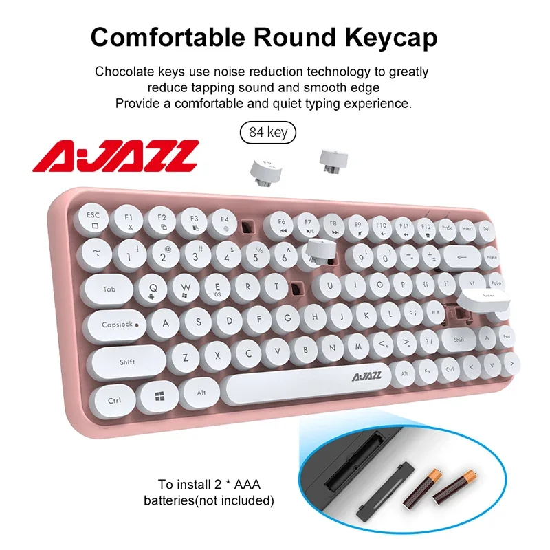 Ajazz 308I Wireless Bluetooth Keyboard 84 Keys Multi-Device Portable Keyboard Retro Typewriter Round Keycaps for IOS Android Win