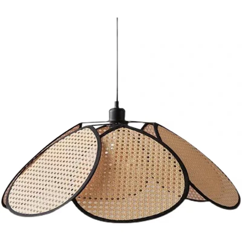 Modern Nordic LED Rattan Chandelier with Bamboo Lampshade Handmade E26 Installation for Bedroom/Living Room Home Use