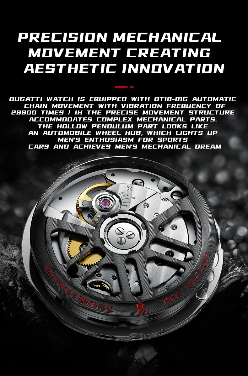 BONEST GATTI ساعة أوتوماتيكية للرجال ساعة يد ميكانيكية فاخرة هيكل عظمي مقاوم للماء الياقوت مضيئة الصلب حزام شهر أسبوع التاريخ #5