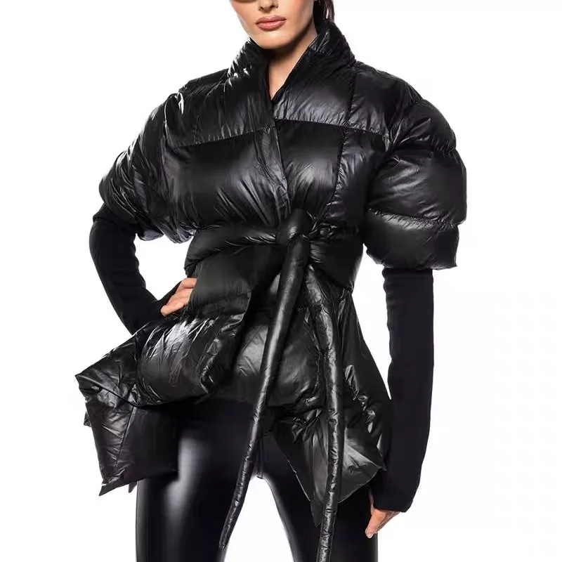 

Winter Fashion Solid Irregular Down Jacket Women Duck Down Warm Parker Outwear Female Knitted Splicing Cuffs Quilted Jacket Coat