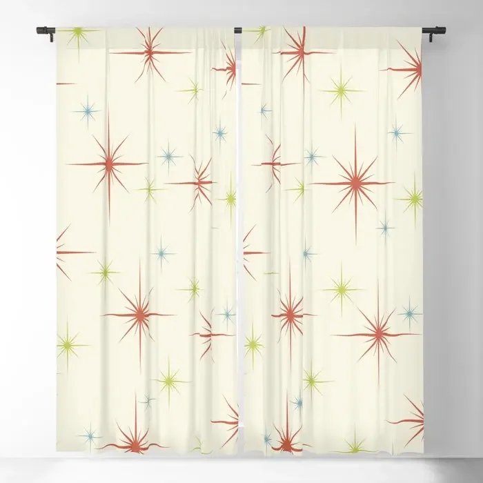 Mid Century Modern Stars 1950s Colors Blackout Curtains 3D Print Window Curtains For Bedroom Living Room Decor Window Treatments