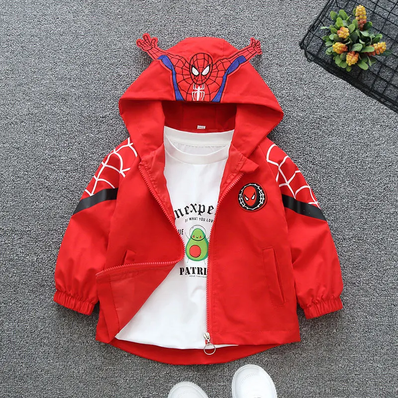 Children\'s Hooded Coat Boys\' Baby Spring Clothes 2022 New Hero Spiderman Handsome Charge Jacket