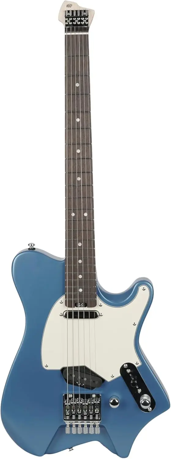

T-Style Headless Guitar – SS Alnico V Pickups, 25.5" Scale, Stainless Steel Frets, Lightweight 6 lbs, Deluxe Gig Bag Included (Metallic Ocean Blue)